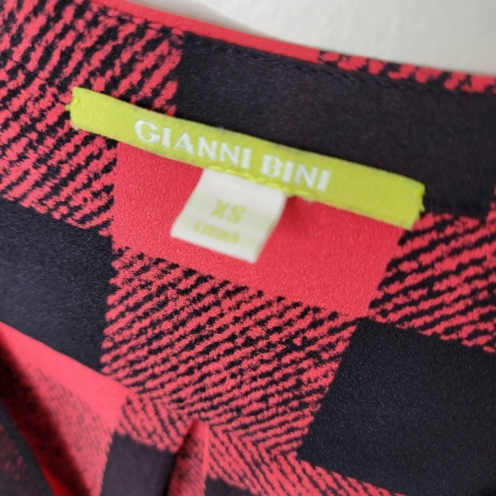 Gianni Bini Blouse XS Red Black Buffalo Plaid Lace Trim Boho Art-Inspired Blouse - Picture 5 of 9